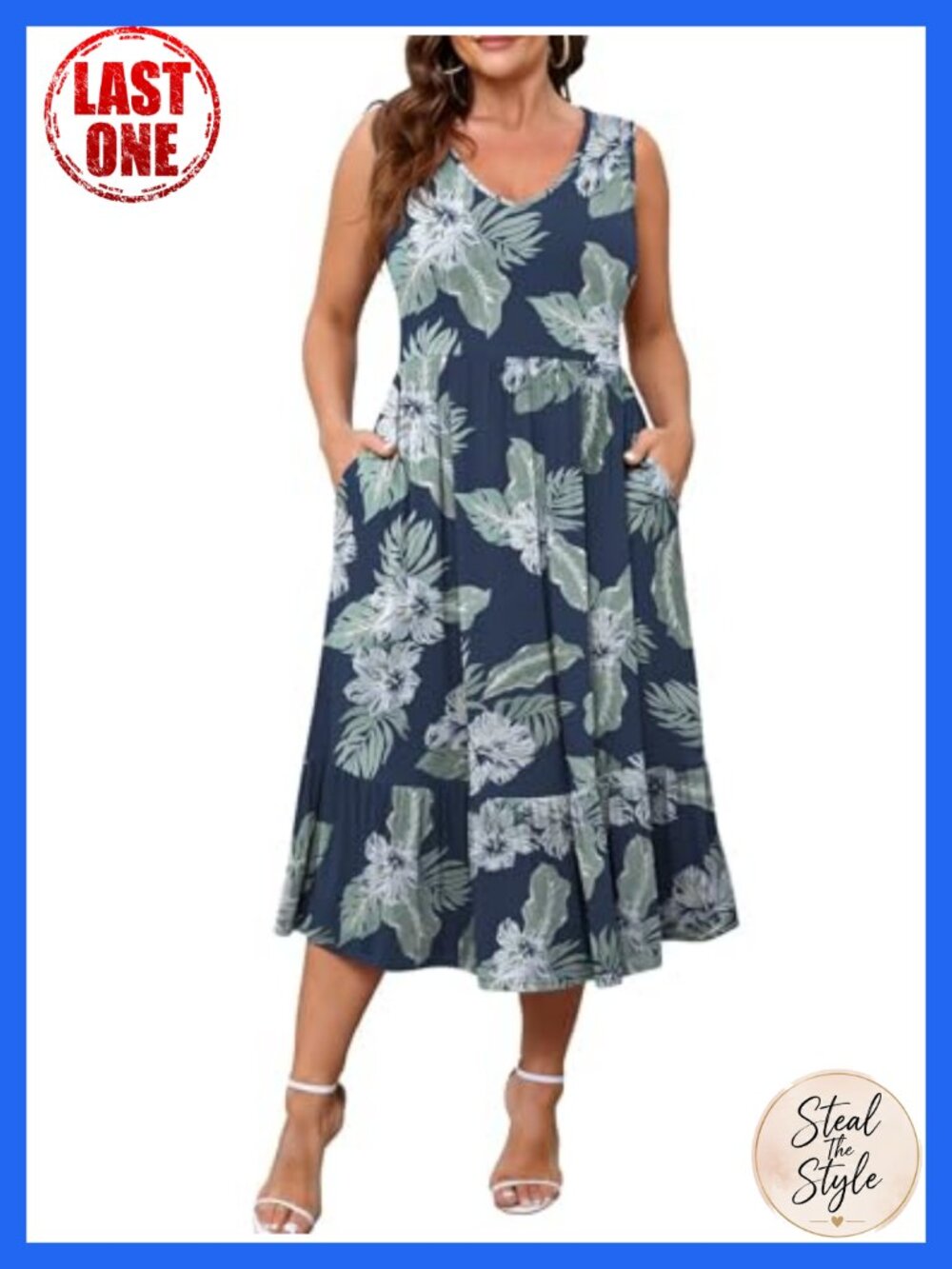 Plus Size Maxi Dress Sleeveless V Neck Sundress Pockets Casual Beach A Line Midi